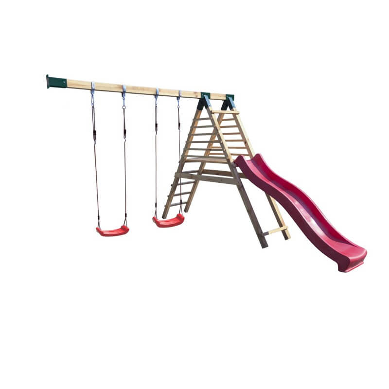 Dostawka do domków drewnianych dla dzieci – huśtawka podwójna ze ślizgiem i platformą Hektor