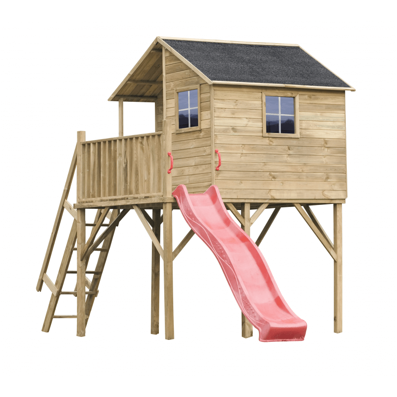 Drewniany domek ogrodowy dla dzieci Jerzyk MAX ze ślizgiem
