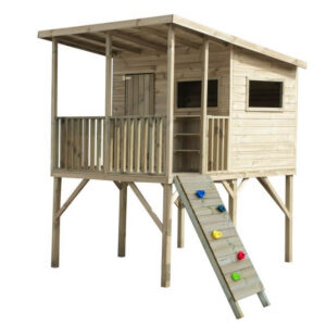 Drewniany domek ogrodowy dla dzieci Robinson ze ścianką wspinaczkową | Domki ogrodowe dla dzieci | One Product