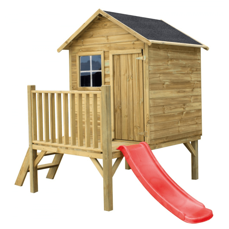 Drewniany domek ogrodowy dla dzieci Tomek ze ślizgiem