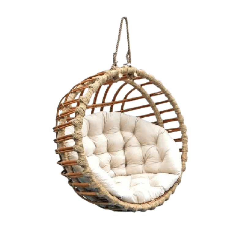 Kosz fotel wiszący wiklinowy okrągły ogrodowy – kremowy