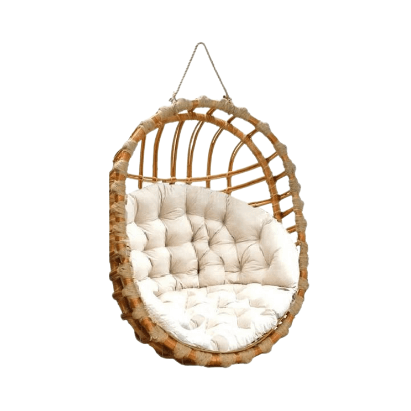 Kosz fotel wiszący wiklinowy owalny ogrodowy – kremowy