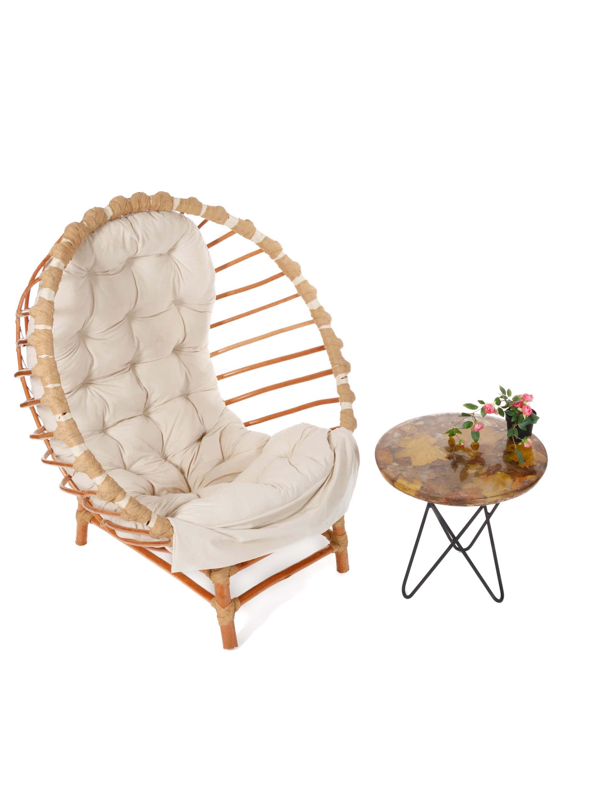 Fotel stojący wiklinowy okrągły ogród/dom – kremowy