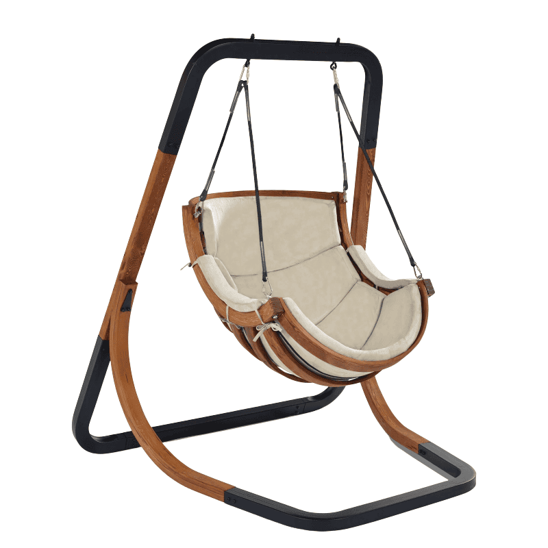 Fotel wiszący ogrodowy ze stelażem – beżowy