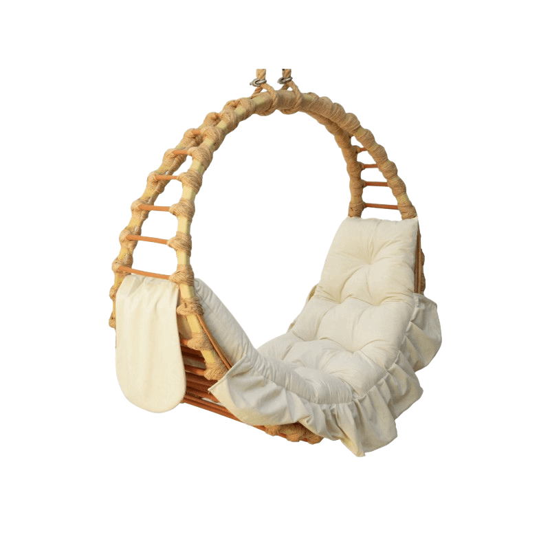 Fotel wiszący ogrodowy wiklinowy Pierścień – kremowy