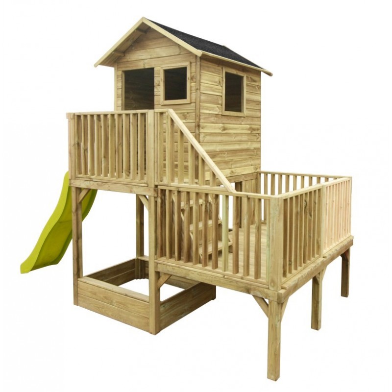 Drewniany domek ogrodowy dla dzieci Hubert z długim ślizgiem