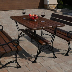 Meble ogrodowe Królewskie - stół + dwie ławki z podłokietnikami