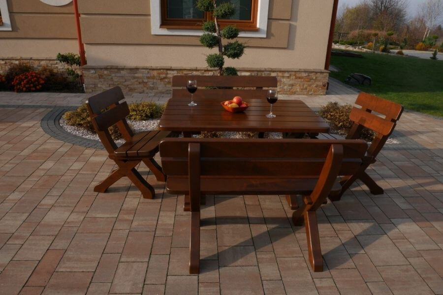 Zestaw ogrodowy Bawarski – stół 120 cm + 2 ławki 110 cm + 2 krzesła