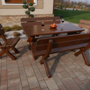 Zestaw ogrodowy Bawarski - stół 160 cm + 2 ławki 150 cm + 2 krzesła