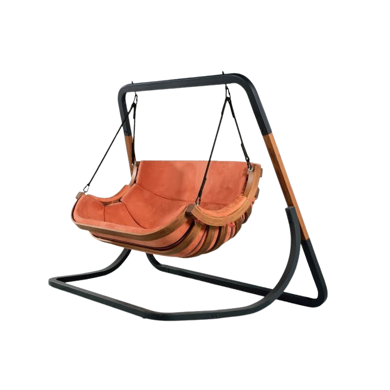 Fotel wiszący podwójny ogrodowy ze stelażem – terracotta