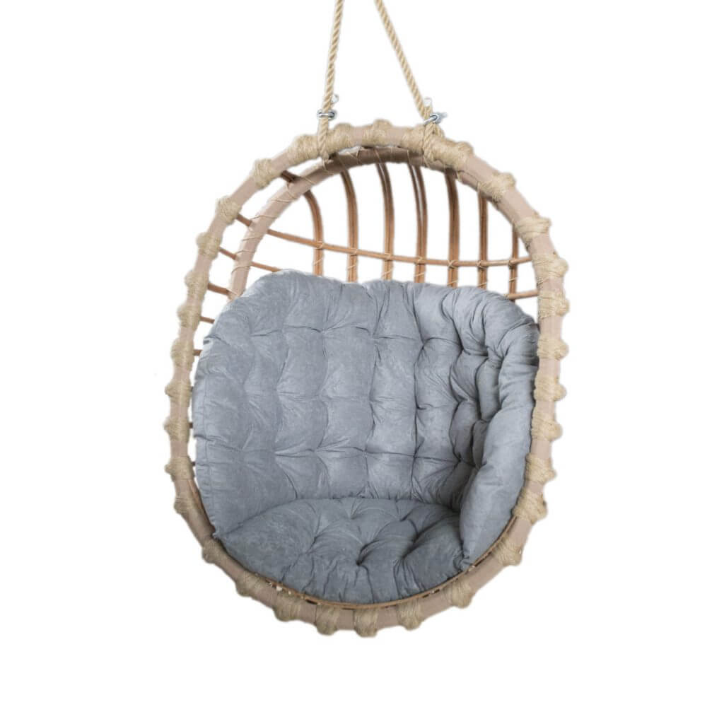 Kosz fotel wiszący wiklinowy owalny ogrodowy – szary